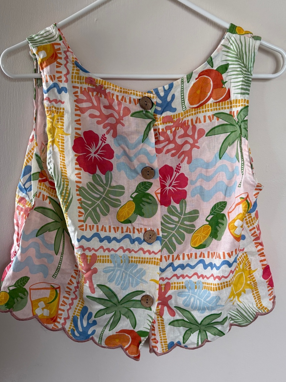 T.J.Maxx Tropical Print Button-Front Tank Top - Pink, Green, Yellow, Blue